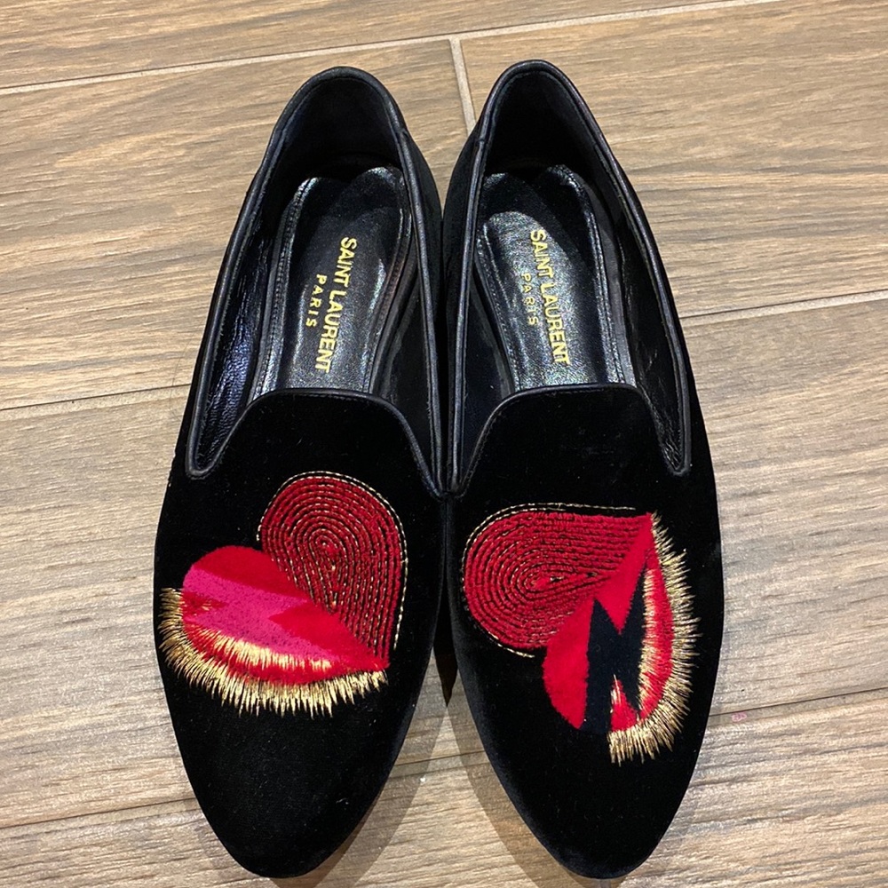 Saint Laurent women’s velvet black “smoking” loafers